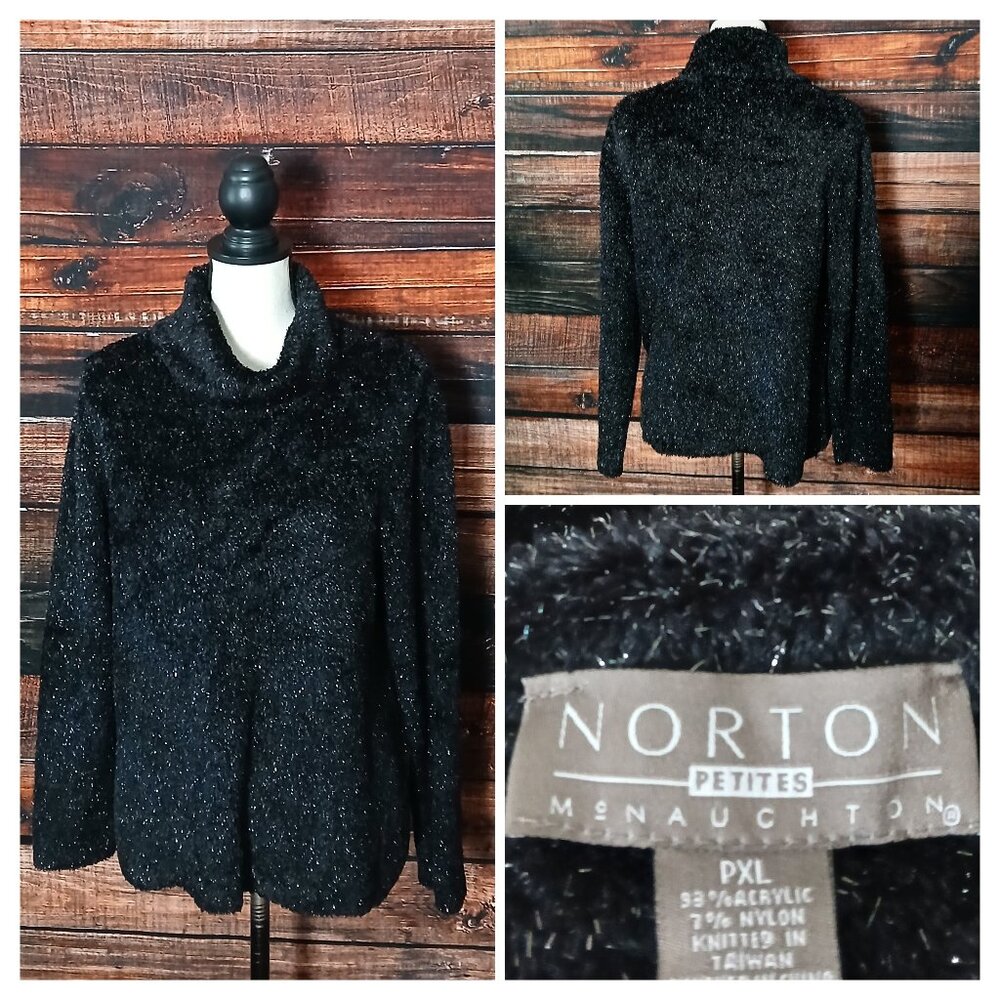 Norton McNaughton Sweater PXL XL Petite Turtleneck Black Metallic Silver